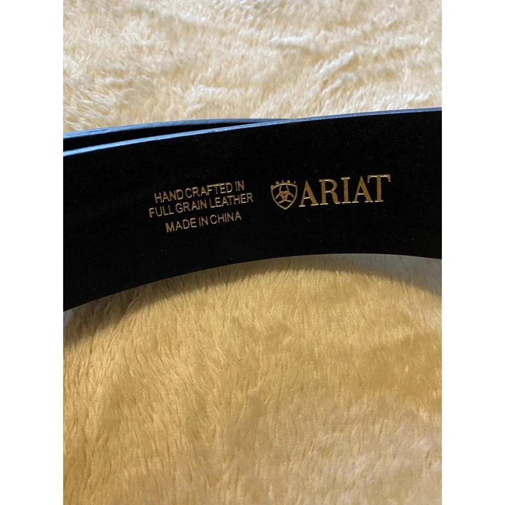Ariat Belt 38 Red Black Equestrian Leather Hand Crafted Silver Buckle Accessory
